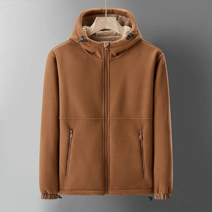 Cozy, soft fleece-lined men's full-zip hoodie, ideal winter outerwear.
