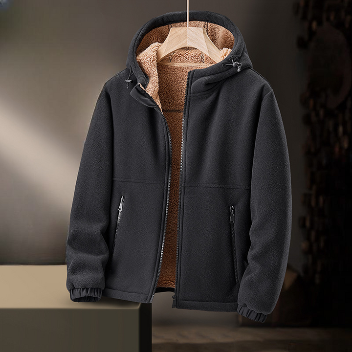 Versatile men's full-zip hoodie, ultra-soft lined for warmth and casual style.