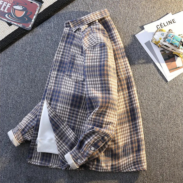Winter style men's ultra-soft plaid button-down shirt, perfect for cozy layering.
