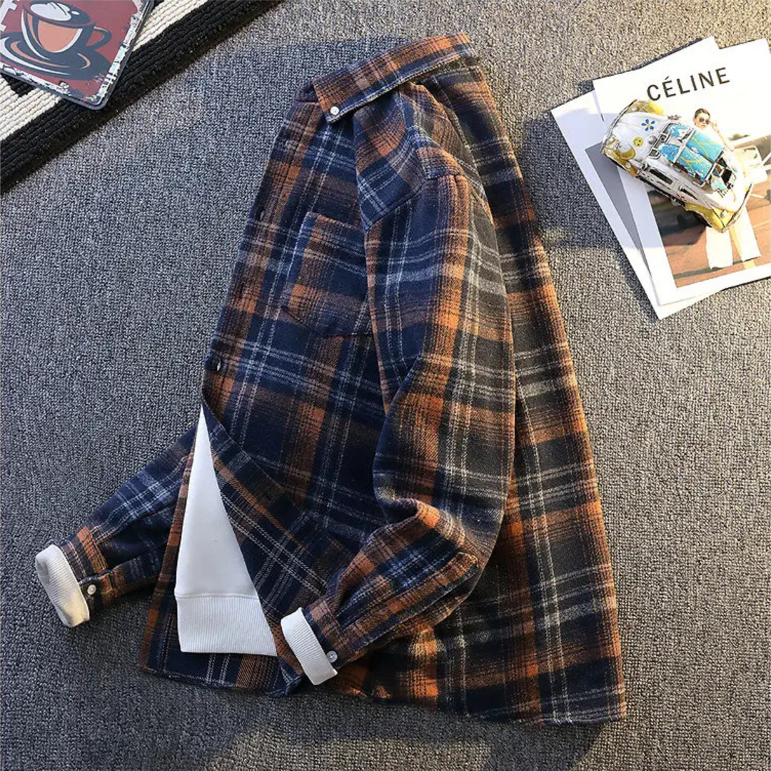 Versatile men's long-sleeve plaid shirt, great for casual fall and winter style.
