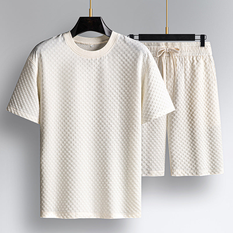 Ultra-soft men's comfort wear set with relaxed fit capri pants. Ideal cozy loungewear for home & casual days.