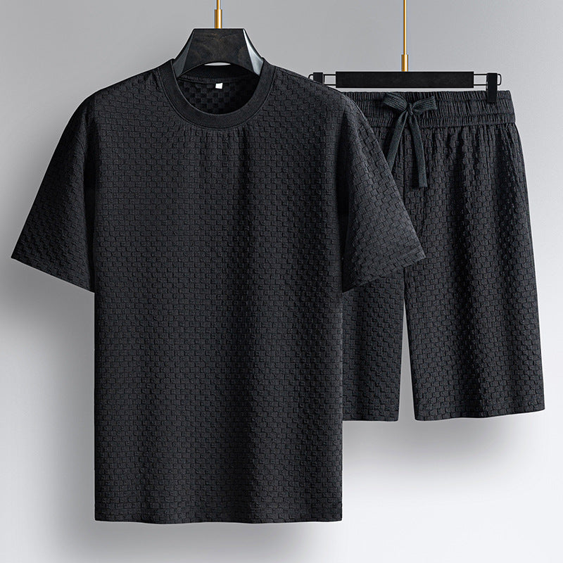 Relaxed fit men's ultra-soft capri comfort set. Two-piece loungewear, perfect for casual home wear & comfort.