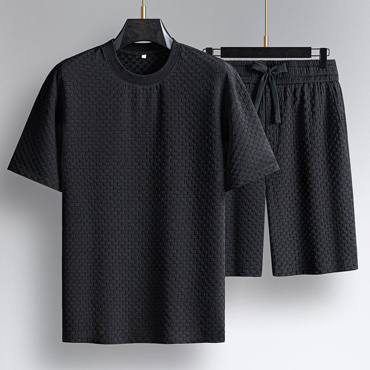 Relaxed fit men's ultra-soft capri comfort set. Two-piece loungewear, perfect for casual home wear & comfort.