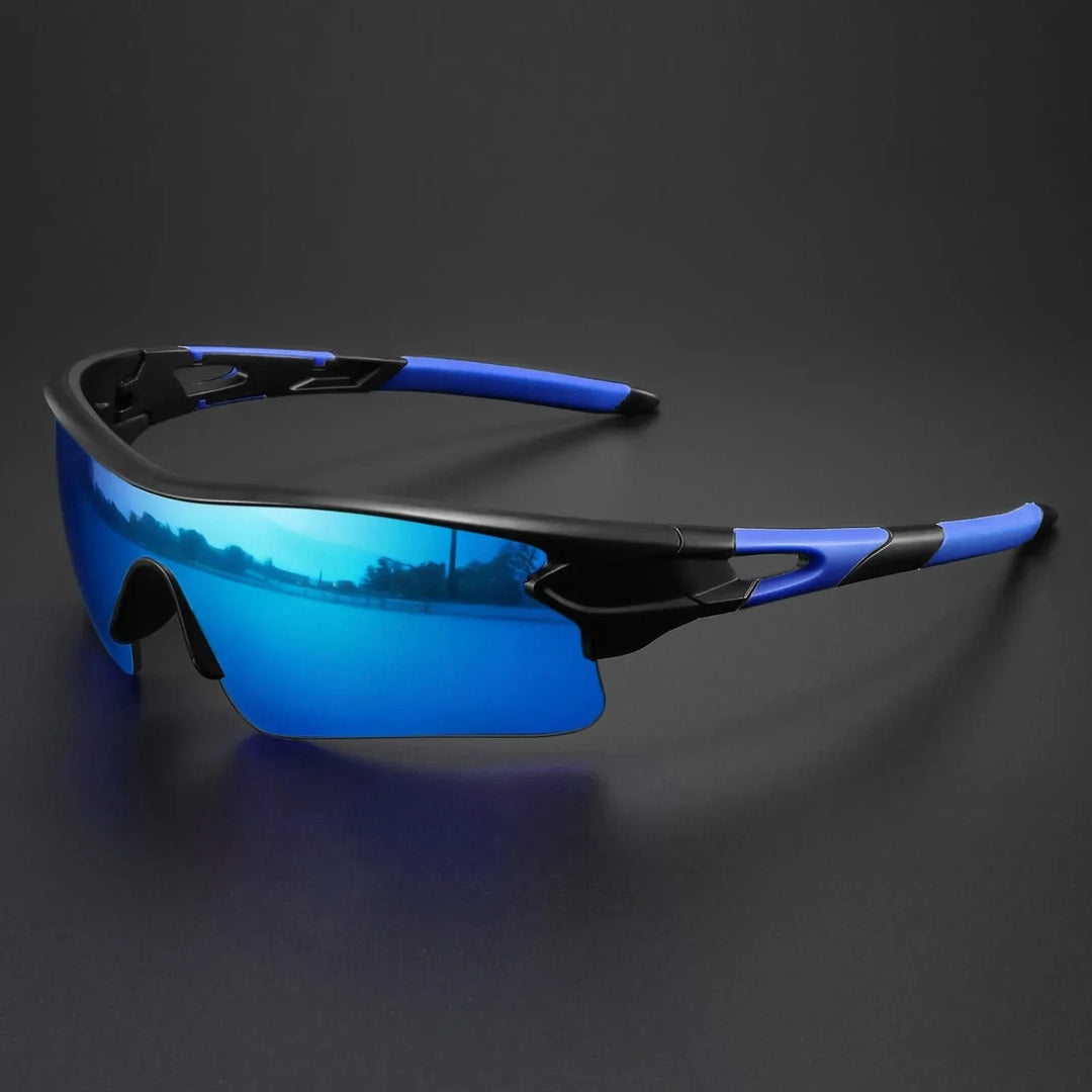 Stylish men's sport eyewear with mirrored lenses, offering superior UV protection and glare reduction.