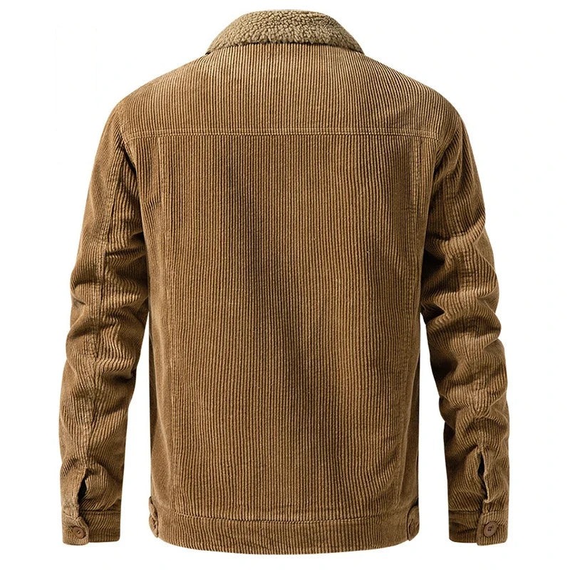 Stylish men's collared fleece jacket in a neutral color, offering warmth and modern casual outerwear.