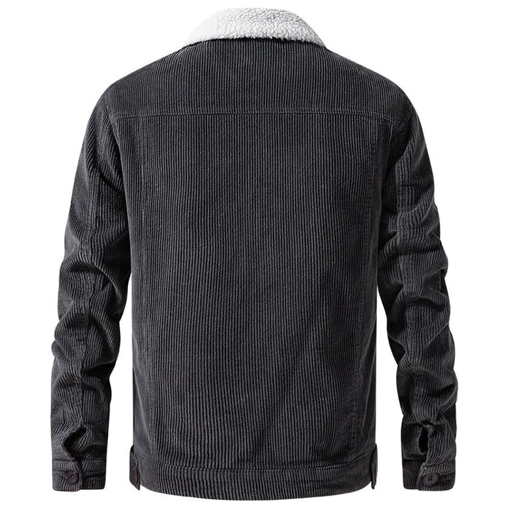 Man wearing a cozy ultra-warm fleece jacket. Stylish collared design for winter casual fashion & comfort.