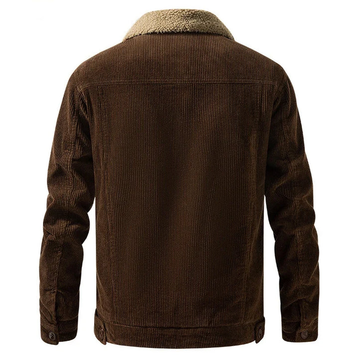 Men's stylish navy collared fleece jacket. Ultra-warm and comfortable winter outerwear for men's fashion.