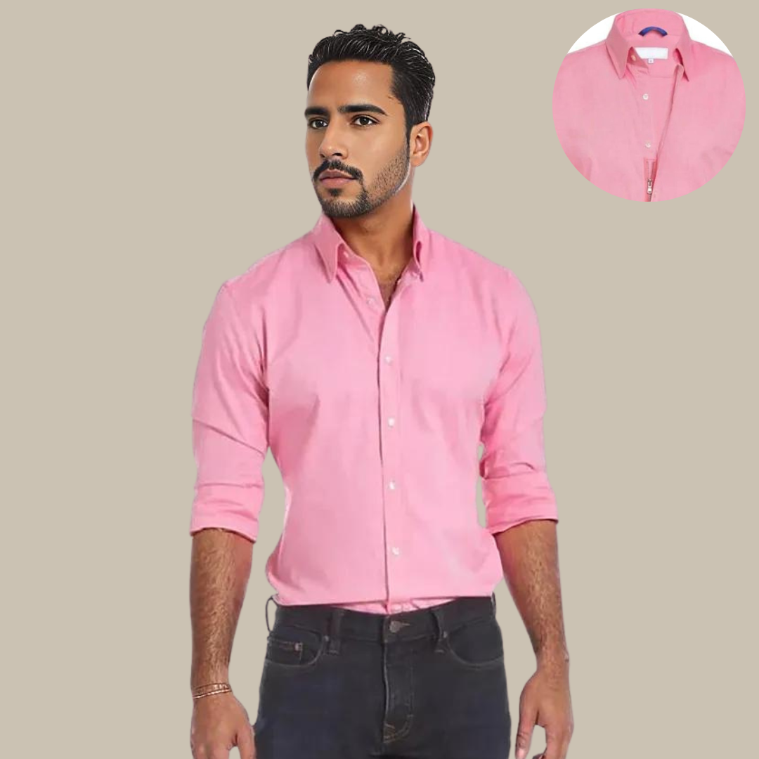 Modern Men's UltraFlex zip shirt, offering wrinkle-free comfort & professional style for men's everyday fashion.