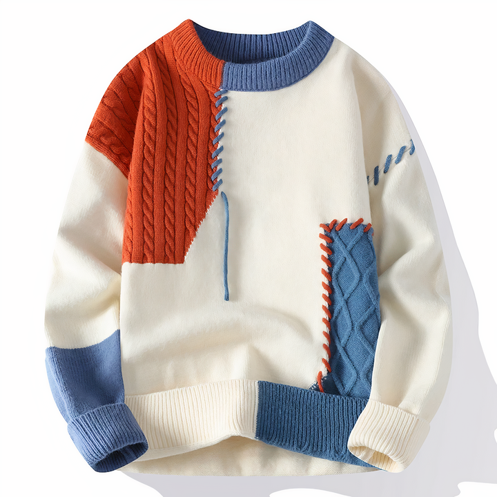 Men's casual patchwork Jasper sweater, perfect for stylish winterwear and everyday comfort.