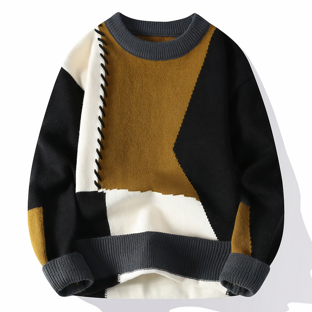Comfortable men's patchwork Jasper sweater, ideal for stylish casual winter fashion.