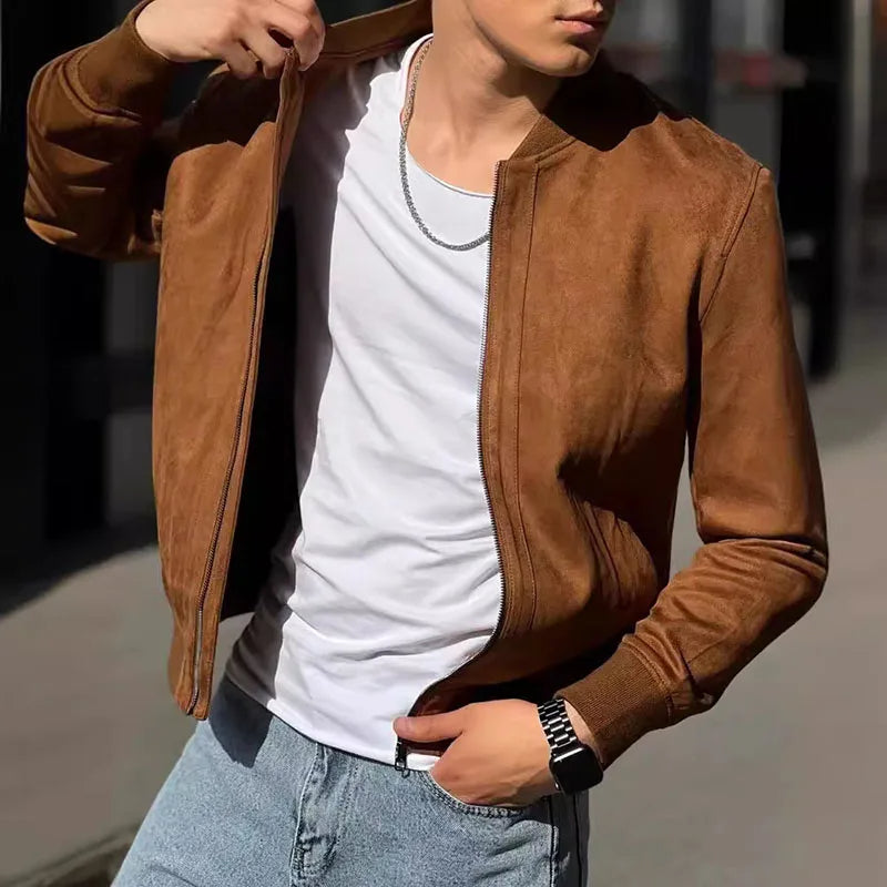 Casual men's bomber jacket, sleek design, slim fit, ideal for urban style and everyday fashion wear.