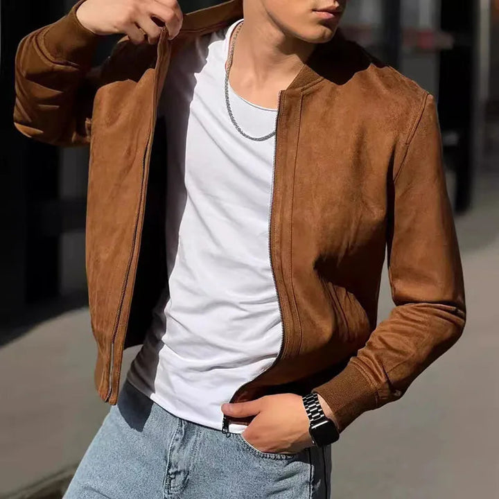 Casual men's bomber jacket, sleek design, slim fit, ideal for urban style and everyday fashion wear.