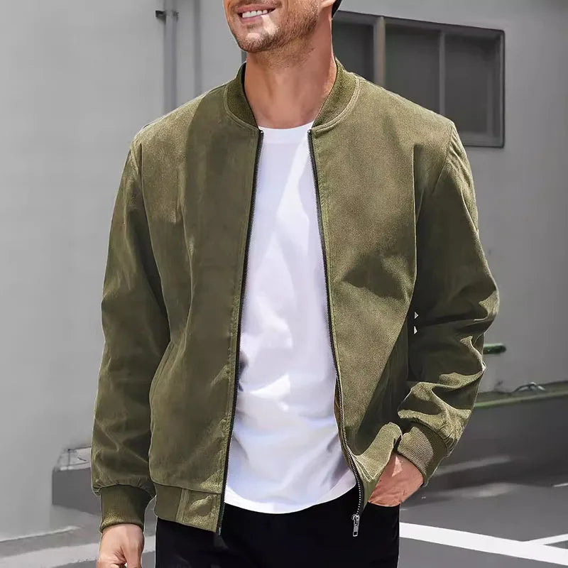 Versatile men's slim fit bomber jacket, great for layering in urban and casual streetwear fashion.