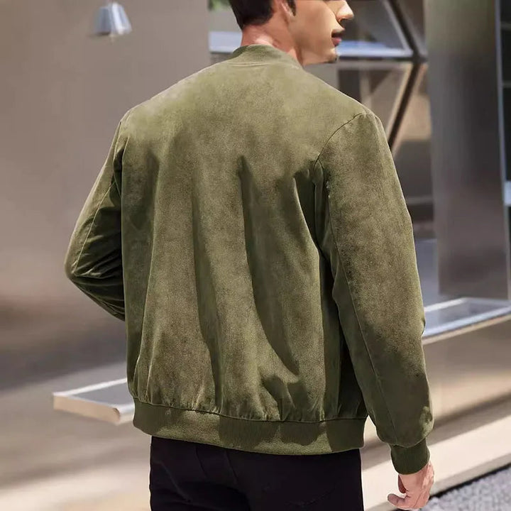 Trendy men's slim fit bomber jacket, embodying urban style and versatile streetwear fashion appeal.