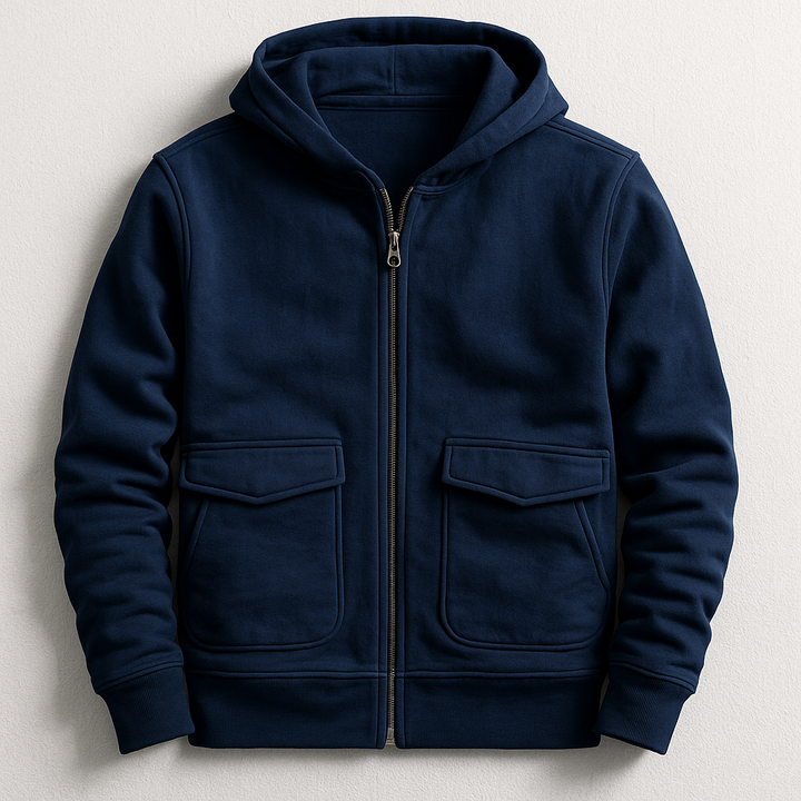 Relaxed fit men's hooded jacket with functional pockets, perfect for versatile urban casual wear & outerwear.