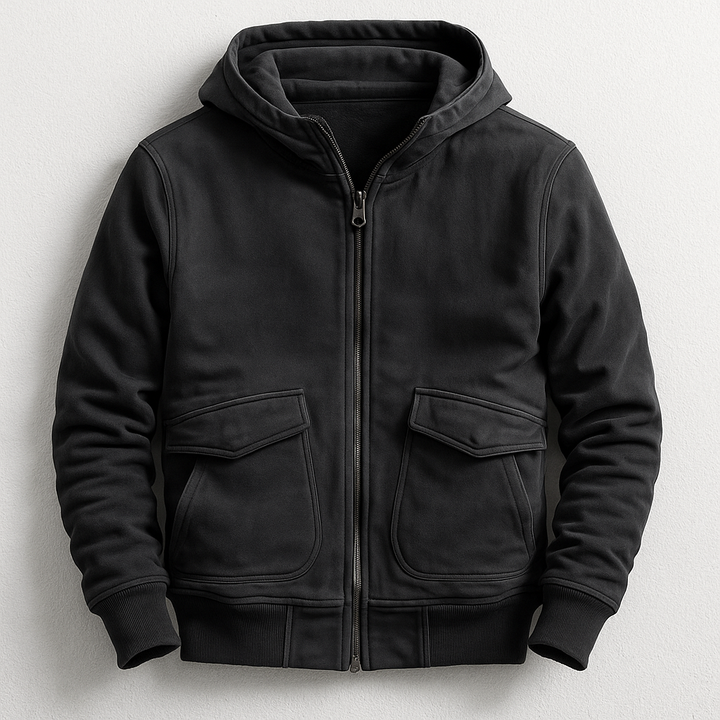 Stylish men's urban casual hooded jacket, a comfortable relaxed fit outerwear essential for fall and winter fashion.