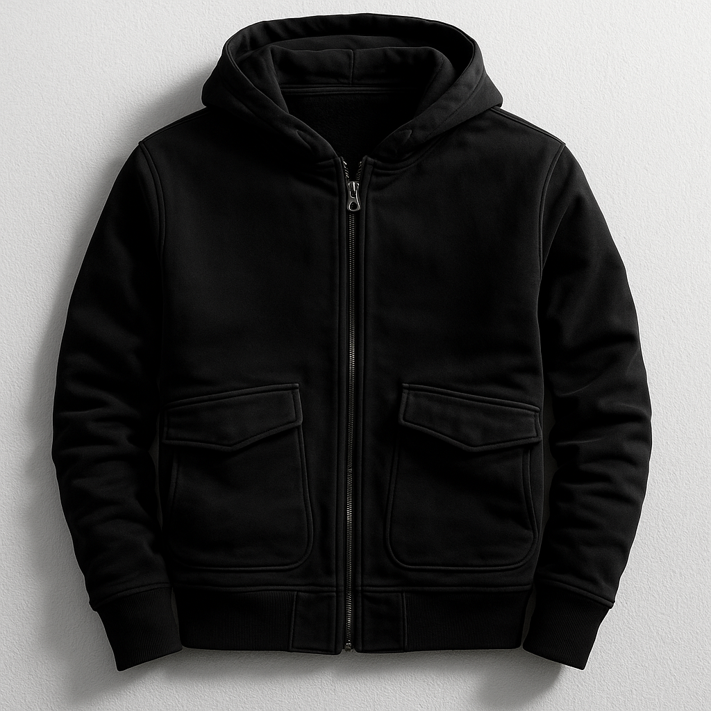 Comfortable men's urban hooded jacket, relaxed fit for everyday casual wear. A versatile fall & winter layer.