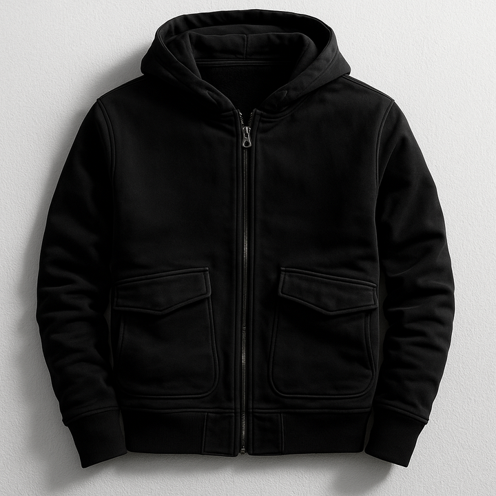 Comfortable men's urban hooded jacket, relaxed fit for everyday casual wear. A versatile fall & winter layer.
