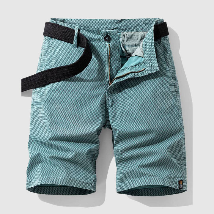 Modern men's urban casual drawstring shorts with elastic waist for comfortable everyday summer style and versatility.