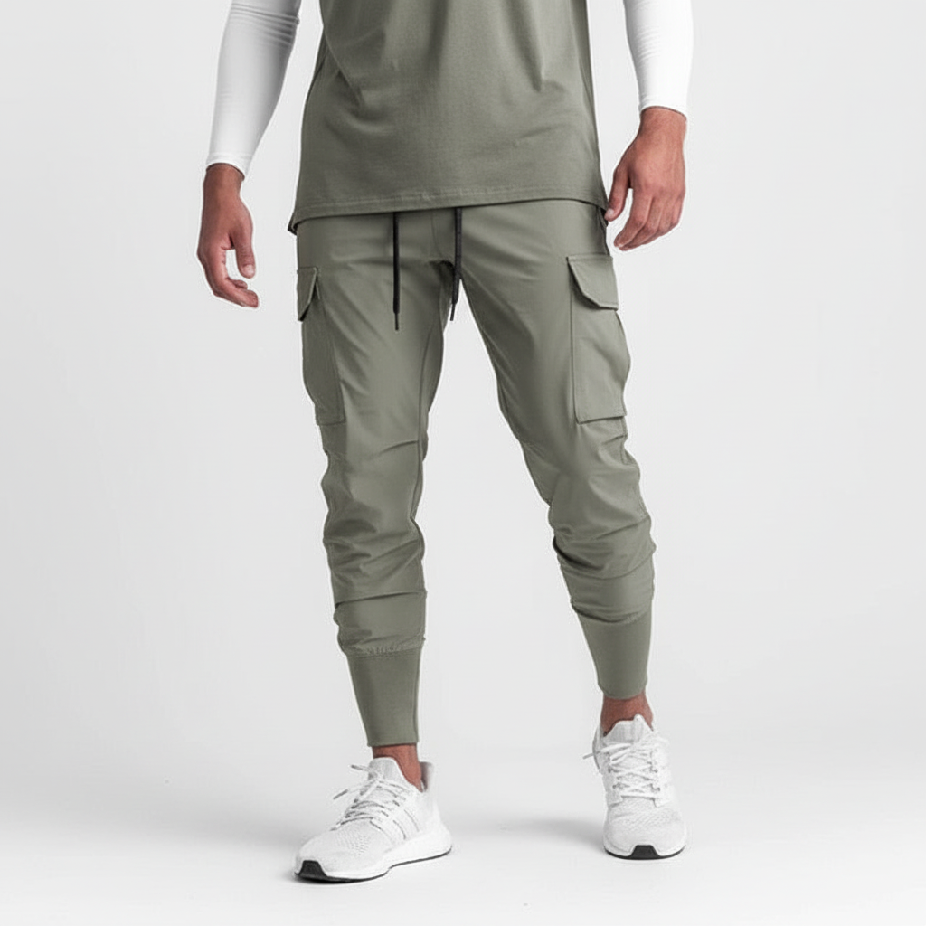 Men's streetwear joggers, urban style with multi-pockets, perfect for casual & active wear.