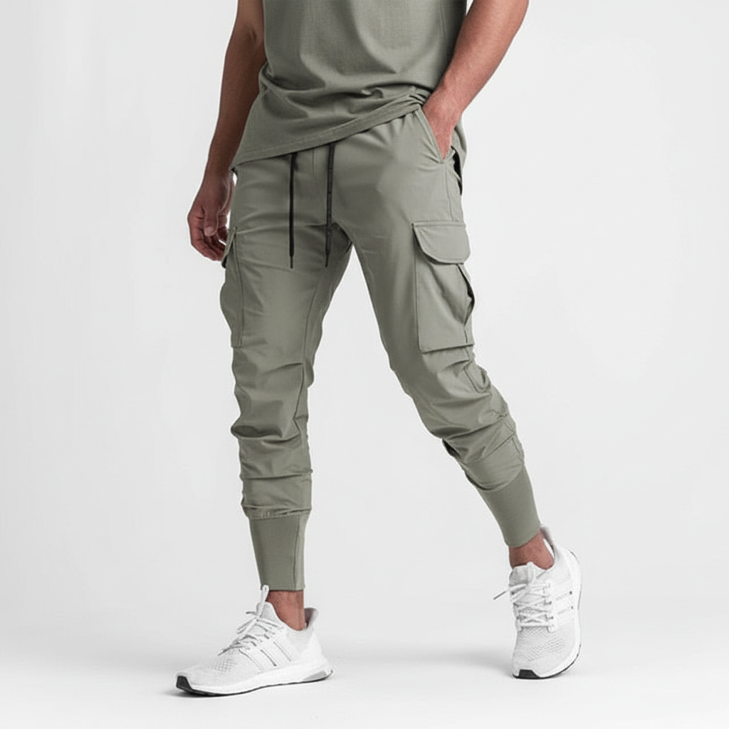 Men's stretch fabric jogger pants, comfort fit with urban performance design & functional pockets.