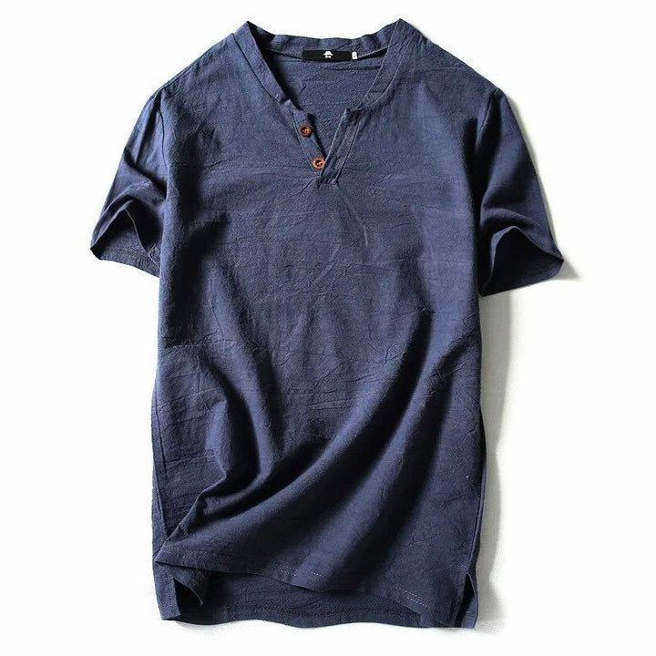 Men's V-neck casual t-shirt, perfect for everyday comfort & style. Soft, breathable, short sleeve summer tee.