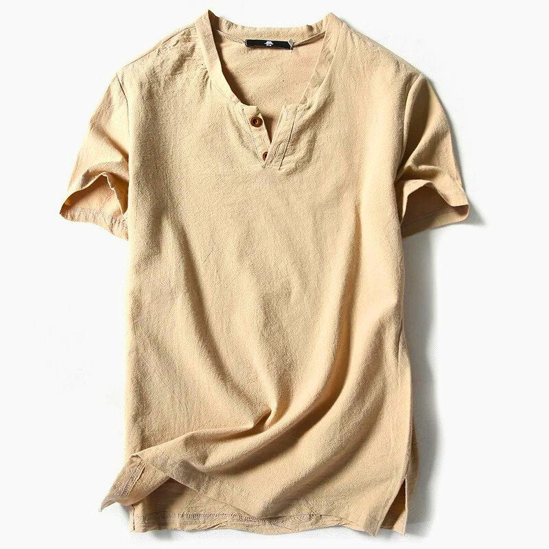 Soft-feel men's V-neck t-shirt for ultimate comfort. Breathable, short sleeve casual top, ideal for everyday style.