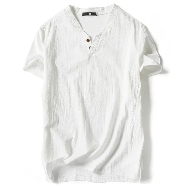 Stylish men's V-neck summer t-shirt, ideal for everyday casual wear. Breathable, comfortable, short sleeve top.