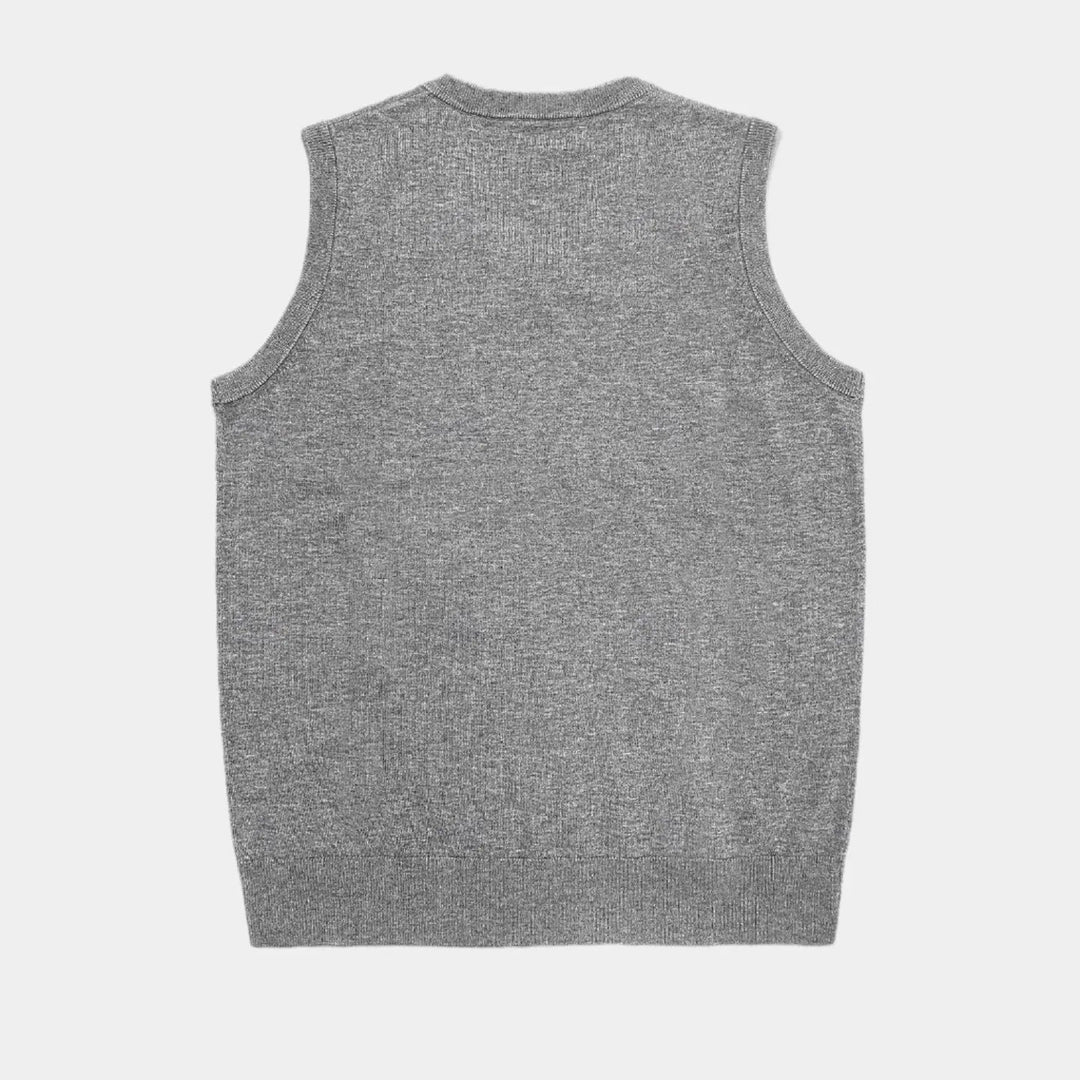 Stylish men's V-neck knit vest, enhancing smart casual and professional office wear outfits with elegant layering.