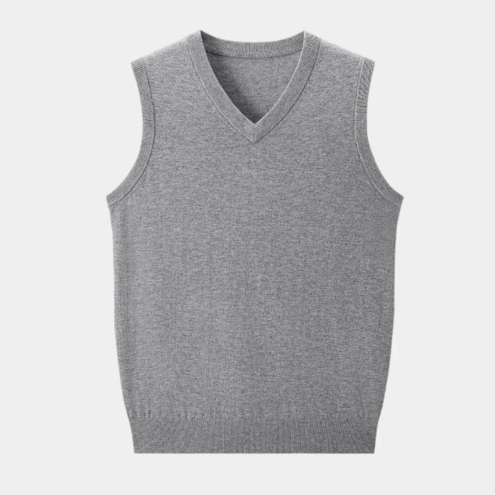 All-season men's V-neck knit vest. Versatile knitwear for men's fashion, suitable for smart casual looks.