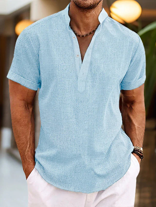 Classic men's V-neck polo shirt for casual wear, short sleeve design offering comfortable everyday style.