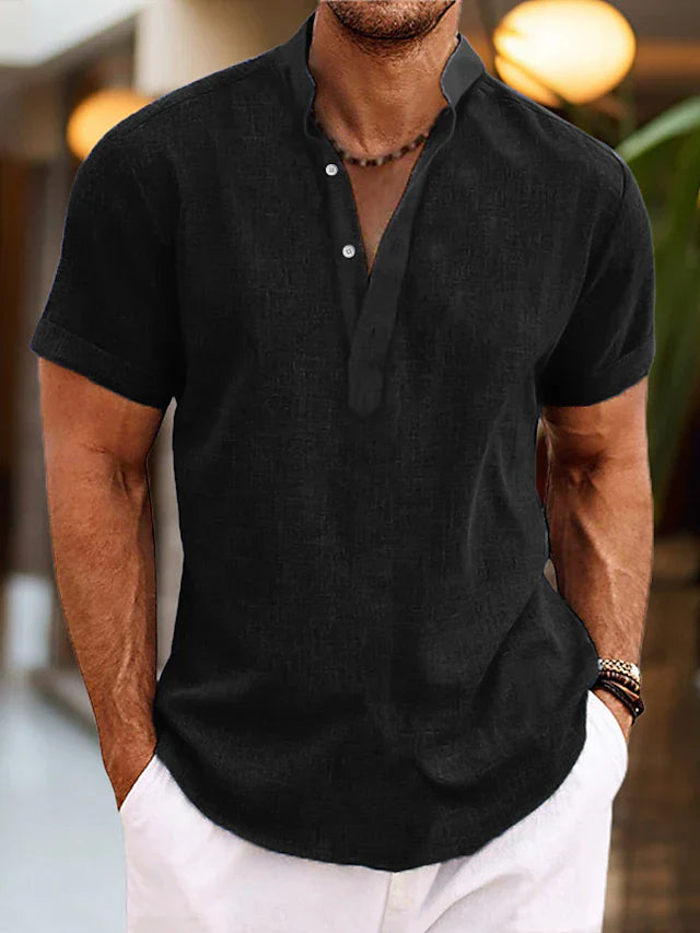 Stylish men's short sleeve V-neck polo shirt, a classic choice for casual fashion and comfort.