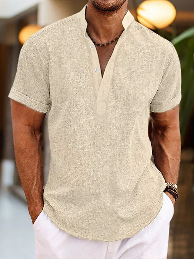 Casual men's V-neck polo, an essential short sleeve top for versatile everyday comfort and style.