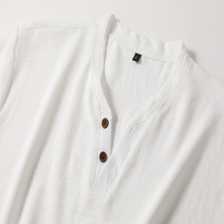 Men's V-neck short sleeve tee. Ultimate relaxed fit summer comfort top, great for everyday casual.