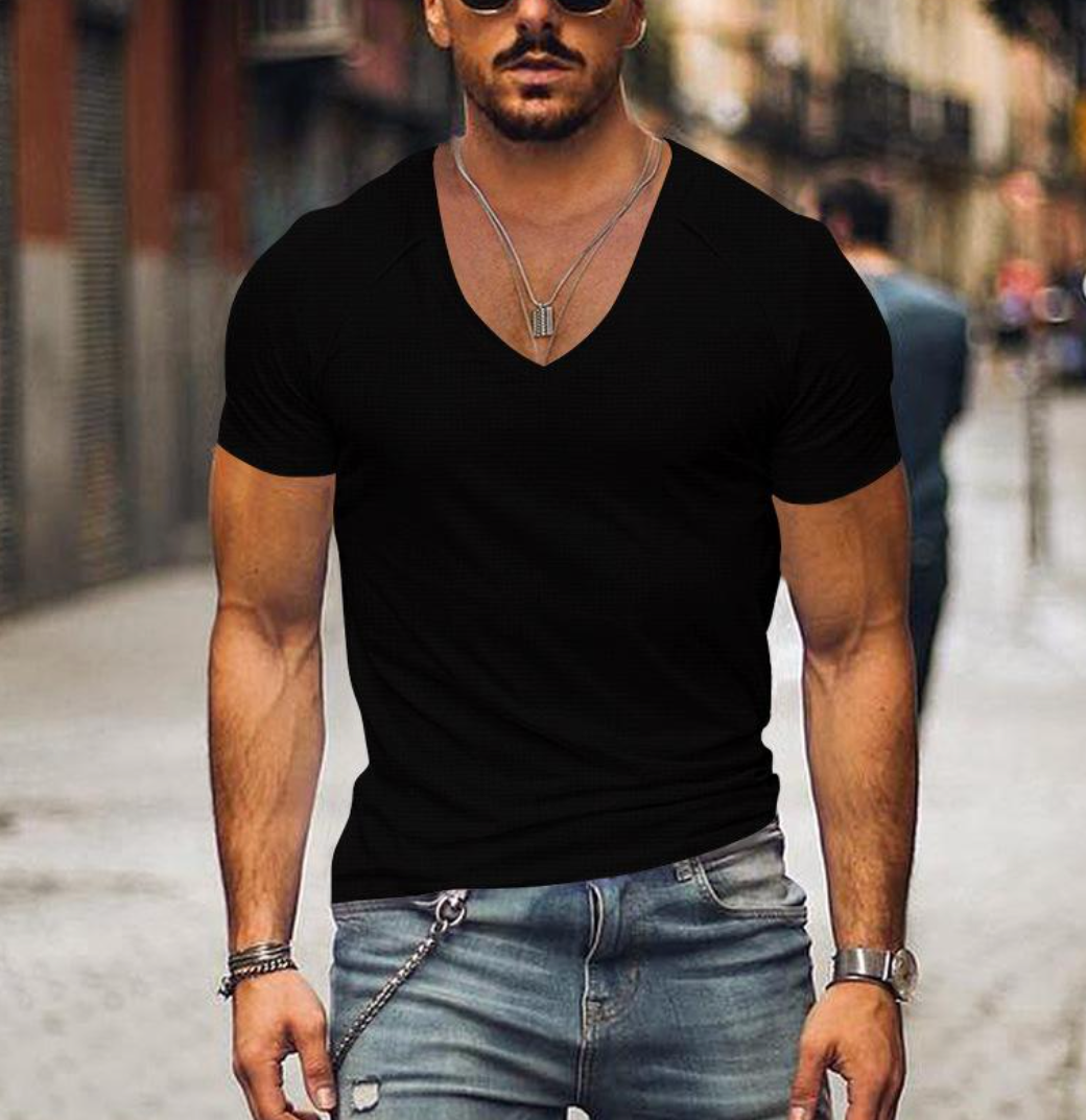 Men's V-neck T-shirt, Timo, for effortless everyday style. Comfortable short sleeve casual wear. A versatile wardrobe essential.