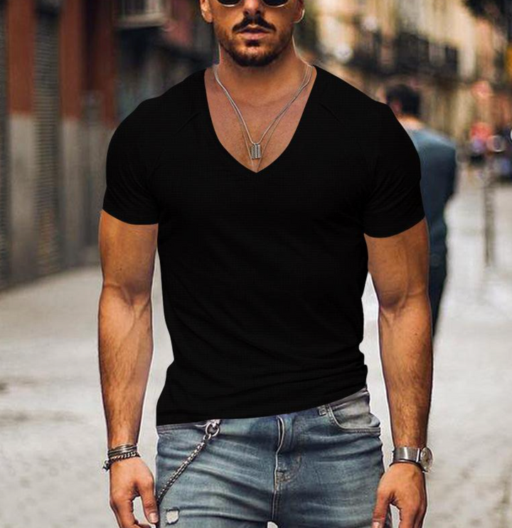 Men's V-neck T-shirt, Timo, for effortless everyday style. Comfortable short sleeve casual wear. A versatile wardrobe essential.