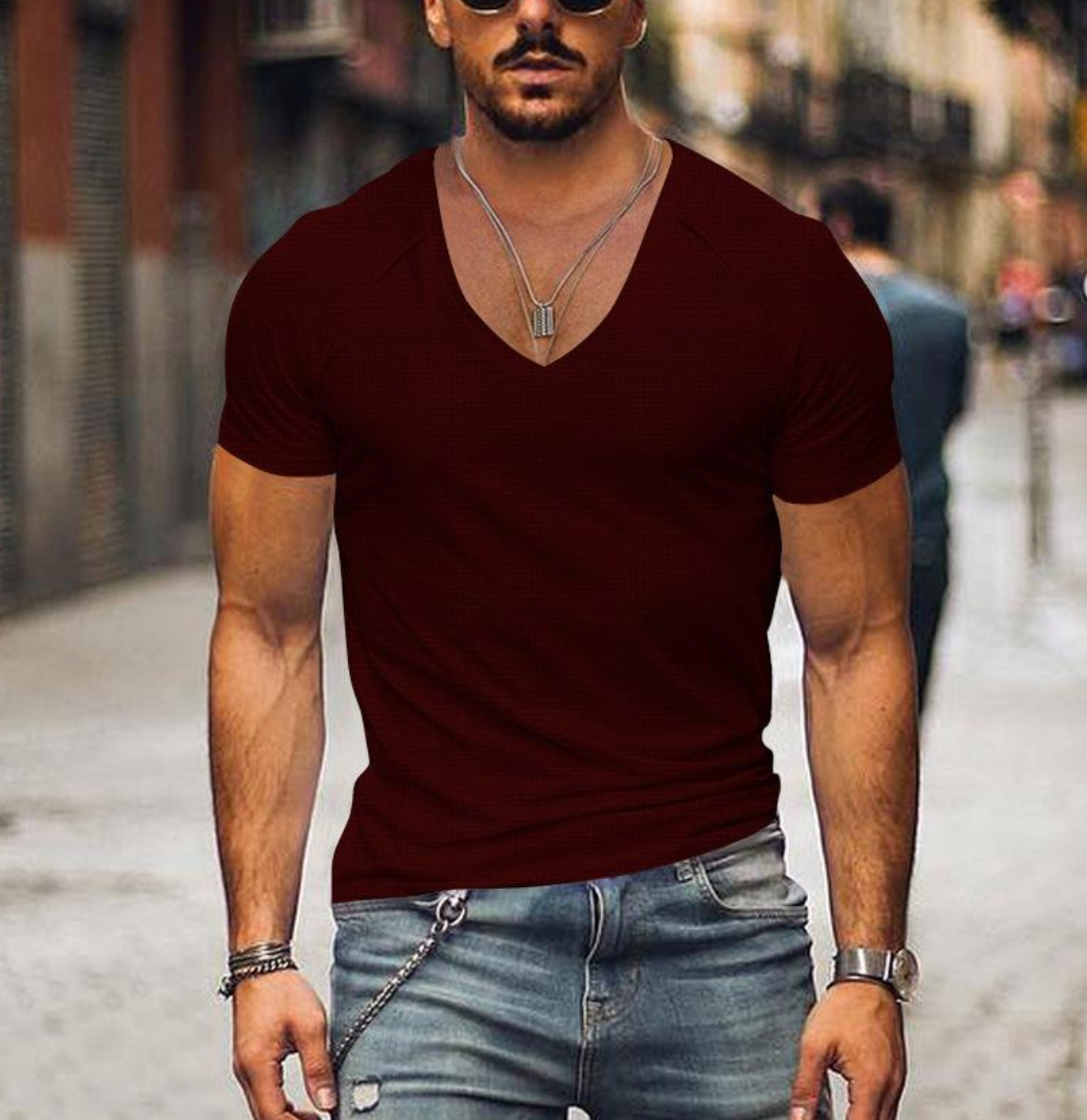 Versatile men's V-neck T-shirt, Timo. A comfortable short sleeve top for casual wear, perfect for summer outfits.