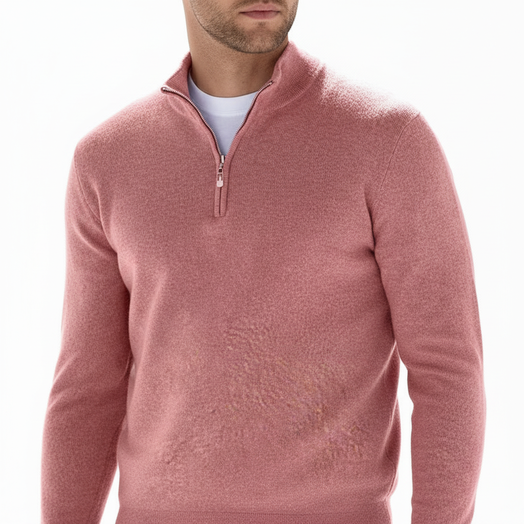 Men's casual pullover: V-neck zip sweater in light blue merino