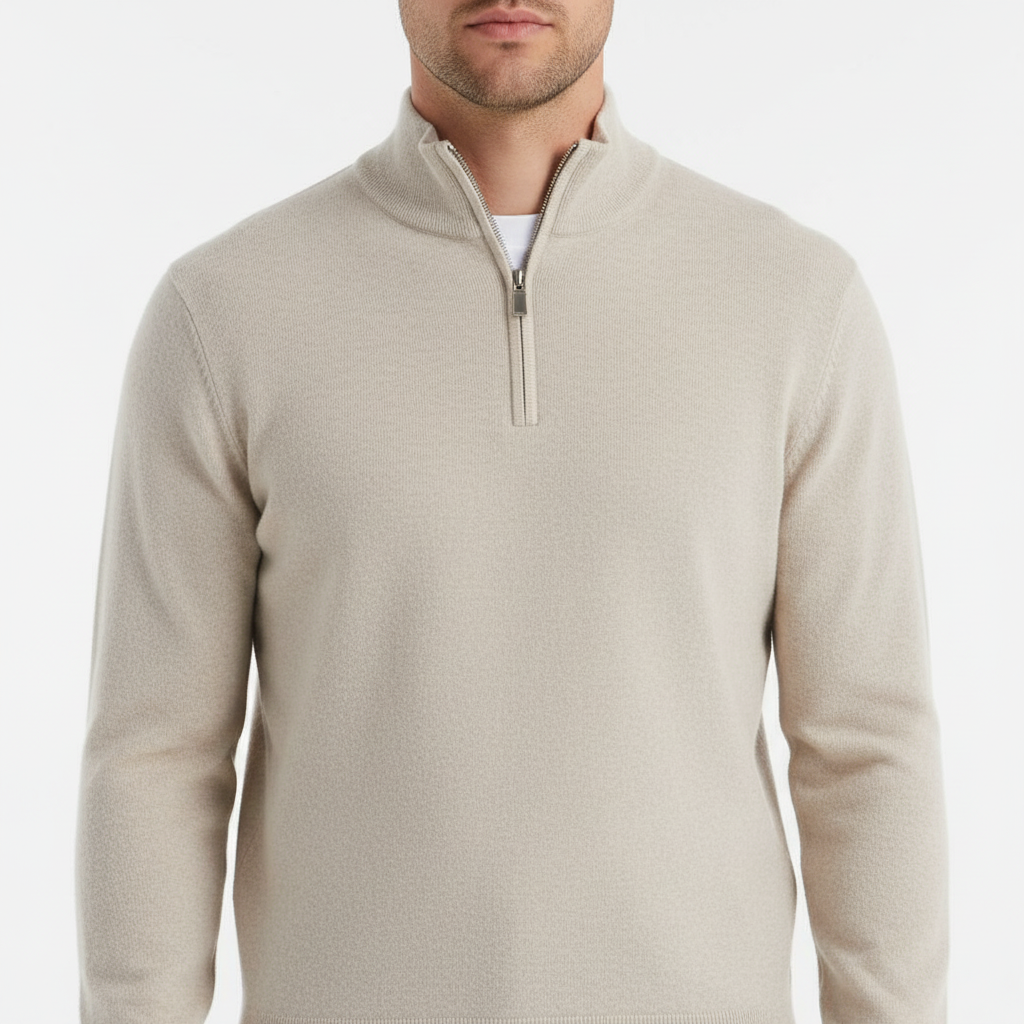Leonard men's v-neck zip sweater, 100% merino wool for winter
