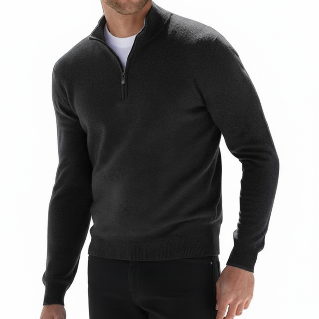 Stylish gray men's v-neck zip sweater, perfect for casual wear
