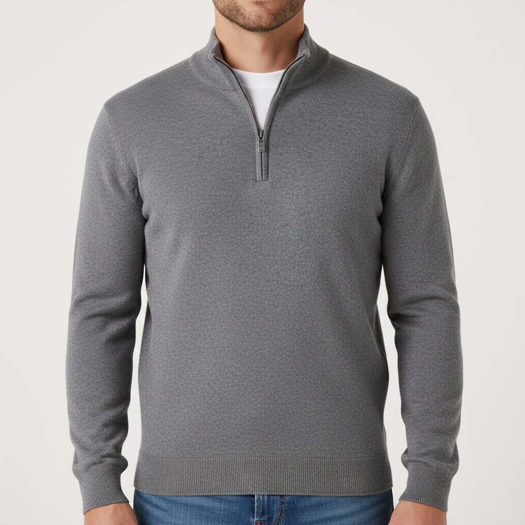 Men's fashion: forest green v-neck zip sweater, merino pullover