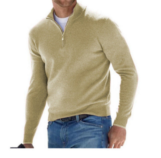 Comfortable & versatile men's V-neck zipper sweater, a modern staple for any wardrobe.
