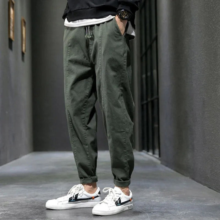 Drawstring waist detail on Men's Valencia tapered joggers, designed for adjustable comfort & everyday wear.