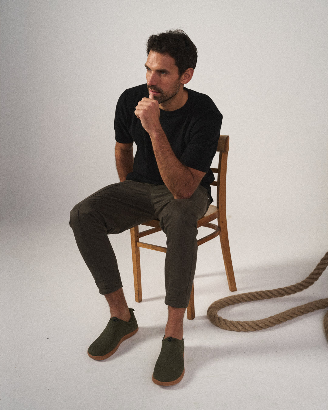 Close-up of comfortable fabric on Men's Valencia tapered joggers, great for loungewear & active days.