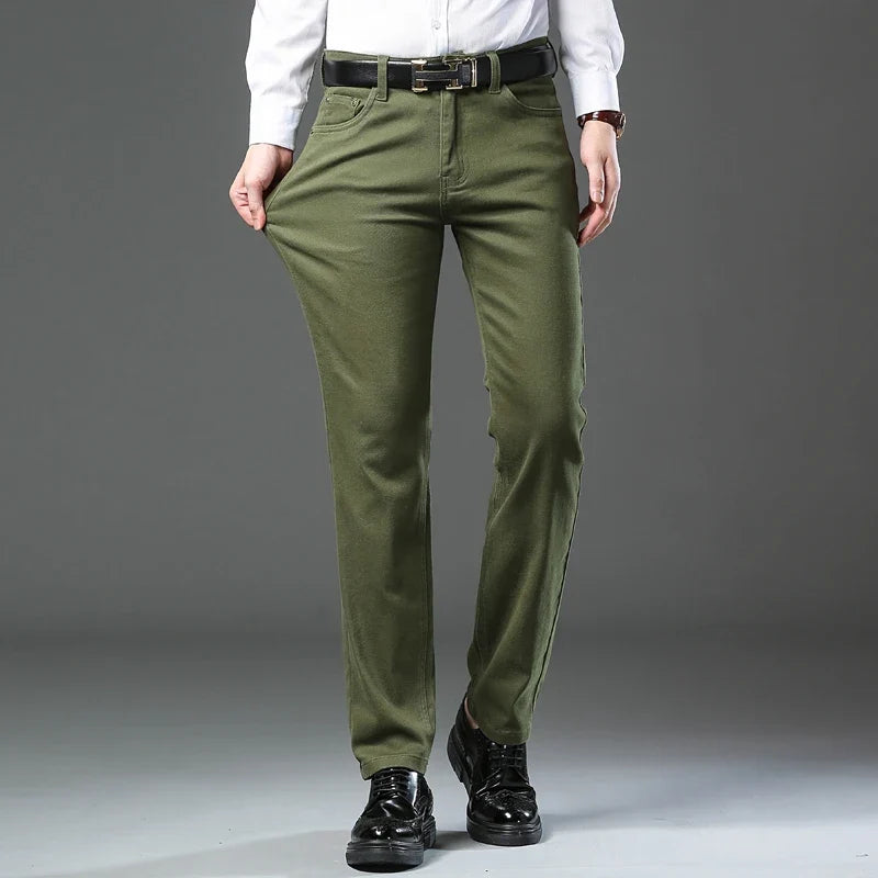 Black Vance regular fit straight leg pants for men. Versatile comfort, ideal for workwear & casual style.