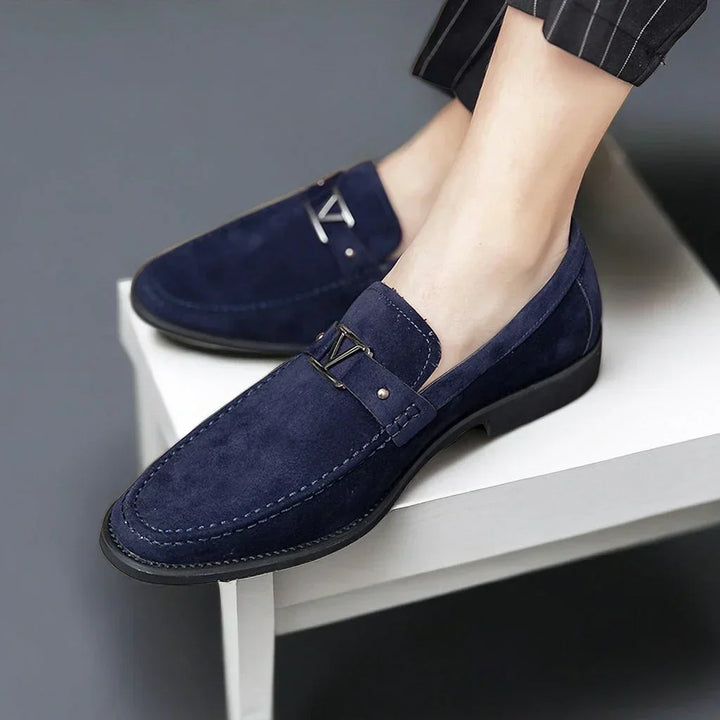 Stylish men's slip-on shoes, grey vegan suede loafers, versatile for any occasion