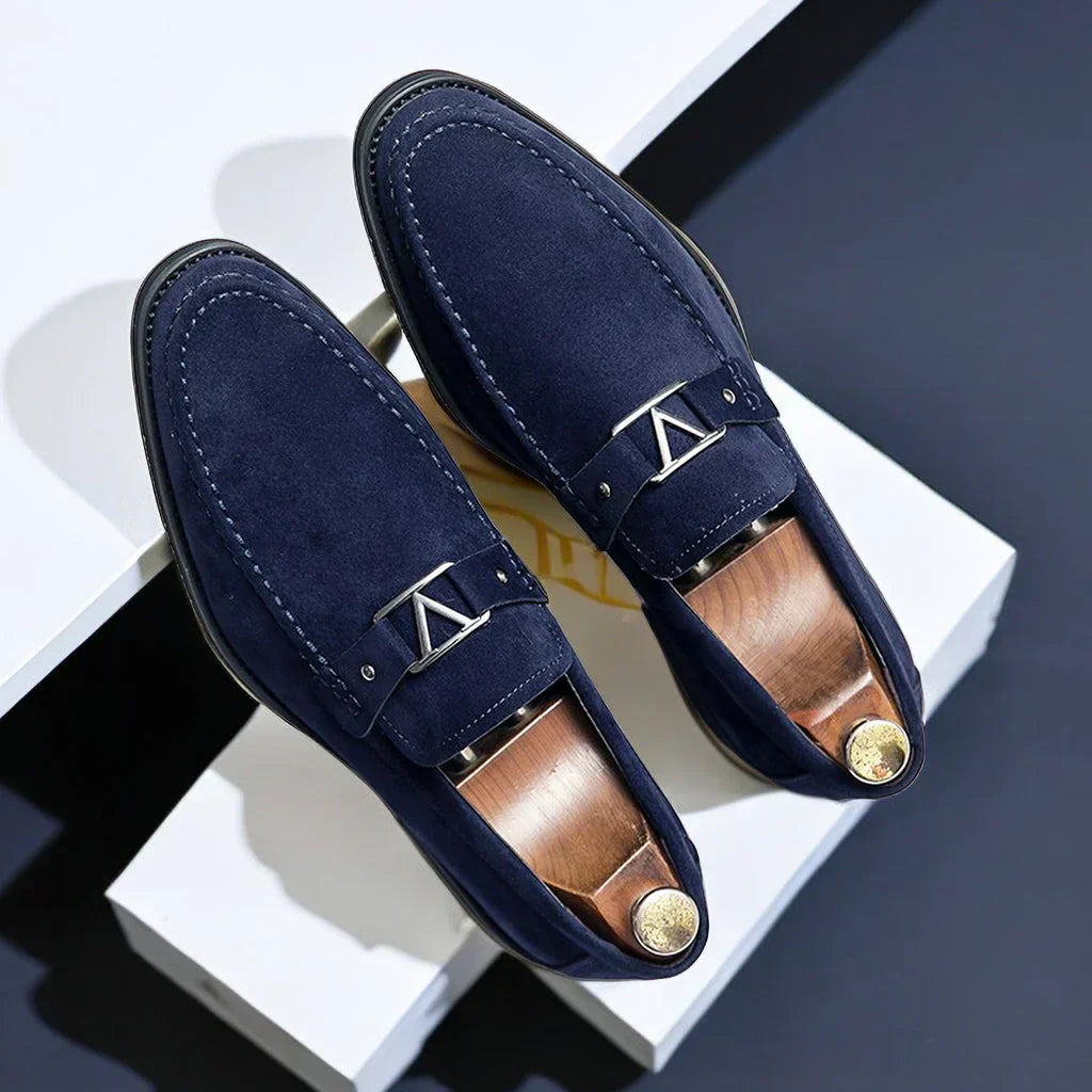 Elegant men's slip-on loafers handcrafted from premium vegan suede, Bruce model