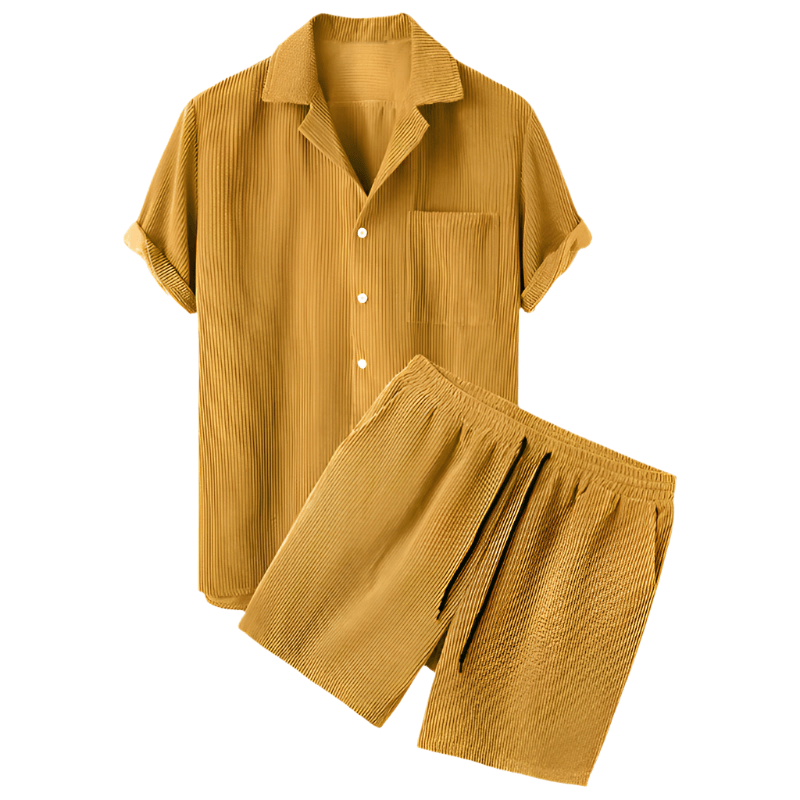 Men's velour t-shirt and shorts summer set in black, perfect for casual wear & lounging. Two-piece velvet outfit