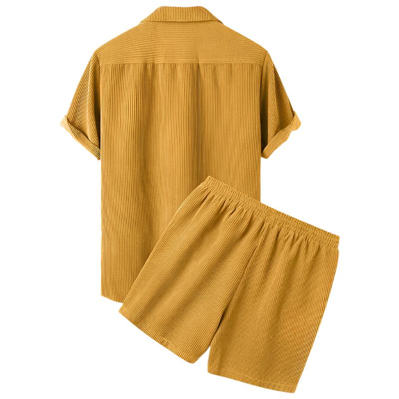 Close-up of the plush velour fabric on the men's summer set, showcasing its soft texture. Men's lounge wear