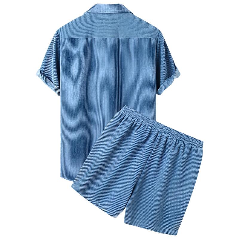 Velour summer set for men in a rich color, ideal for relaxed days. Men's velvet t-shirt & shorts lounge wear